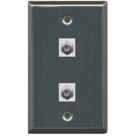 RiteAV - 2 Port Coax Cable TV- F-Type Wall Plate - Stainless Steel
