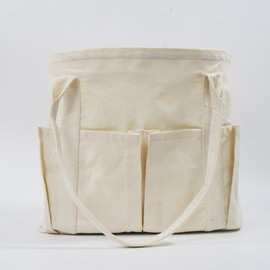 Large Canvas Tote Bag with Zipper, Multi-pockets Shoulder Bag with Extra 4Pockets, Thick Canvas Laptop Bag Purse (Beige)