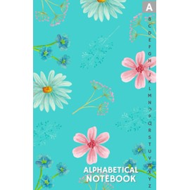 A-Z Notebook A5: Pretty Lined Journal Organizer with Printed Alphabet Tabs, Floral Teal Design