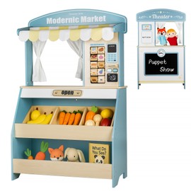 Kids Grocery Store Pretend Play, Puppet Theater&Grocery Store Playset Toy