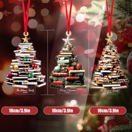 2024 Christmas Tree Shape Bookshelf Pendant - Books Stacked Christmas Ornament, Hanging Christmas Books 2D Acrylic Ornaments for Book Lovers, Perfect for Christmas Tree and Car Decorations