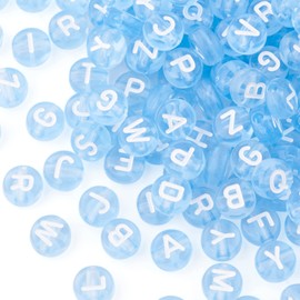 PandaHall 370pcs Clear Acrylic Alphabet Beads 7mm Flat Round Coin A-Z Letter Beads Cornflower Blue Smooth Spacer Loose Beads for Bracelet Random Mixed Letters