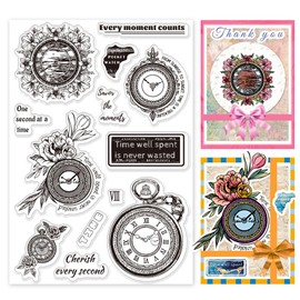 PH PandaHall Pocket Watch Clear Stamps for Card Making, Clear Silicone Stamp Clock Transparent Craft Seal Stamp Vintage Rubber Stamp for DIY Scrapbooking Album Journal Notebook Decor Handmade Crafts