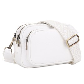 SG SUGU Small Crossbody Bag for Women, Triple Compartment Shoulder Handbags with Adjustable Wide Strap, Camera Purse for Working Shopping WHITE