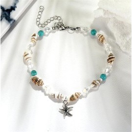 VNEWSCHI Adjustable Conch Beads Ankle Bracelets Starfish Pendant Crystal Beads Ornaments Beach Summer Foot Jewelry Adjustable Women Girls Gift Accessories