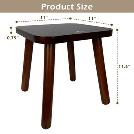 BEE&Oak Wooden Step Stools for Adults, Solid Rubber Wood Non-Slip Step Foot Stool, Heavy Duty 300 lbs One Step Stool for Bedroom, Bathroom, Kitchen,Outdoor (Dark-Walnut, 11" (D) x 11"(W) x 11.8"(H))