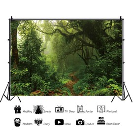 ASDCXZ Forest Photo Wall Background 2.2 x 1.5 m, Green Jungle Tropical Rainforest Natural Landscape Vinyl Photography Background Baby Shower Birthday Camping Outdoor Adventure Photo Studio Props