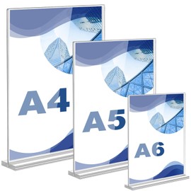3Pcs T-Shaped Clear Sign Holder, A4+A5+A6 Acrylic Sign Holder, Transparent Menu Display Stand, Double Sided Table Stand, Plastic Table Top Paper Holder, Vertical Flyer Stand for Vendor Events Store