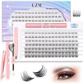 LZM Eyelash Extensions Set, 168 Pieces, Lashes Extension Set, 8-16 mm, DIY Lash Extension Set, D Curl, Natural Thin Band, Eyelash Extensions with Individual Eyelashes, Glue, Bond & Seal (LZ07-D Curl