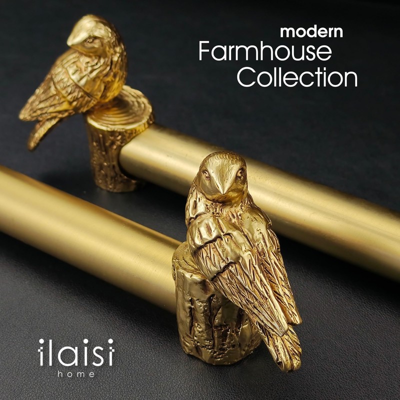 ILAISIHOME 1-1/8 Inch Diameter Brushed Gold Curtain Rod with Bird