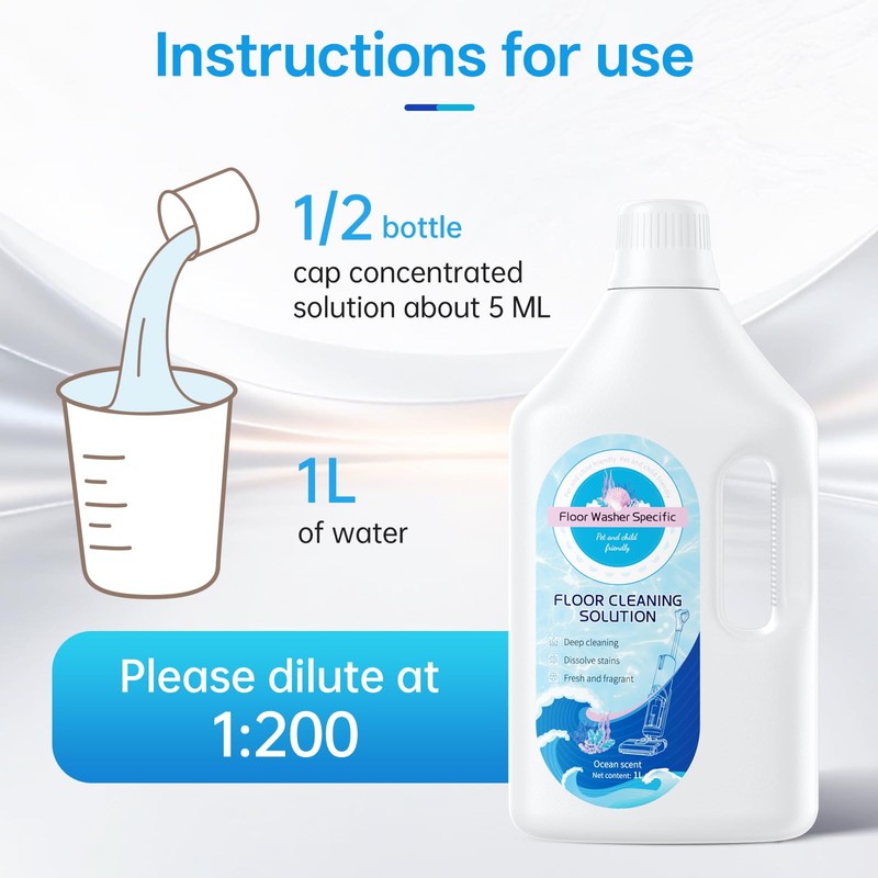 1L Fresh Ocean Scent Floor Cleaning Solution Compatible With Tineco