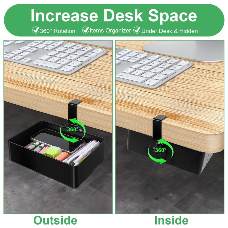 Under Desk Metal Drawer, Under Desk Drawer Organizer, 360° Swivel
