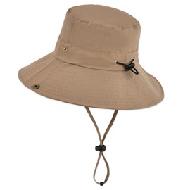 Cabahata Kids Wide Brim Sun Hat Adjustable for Teen Youth Bucket Sun Protection UPF 50+ Safari Hat(Light Coffee,53cm/2-8y)