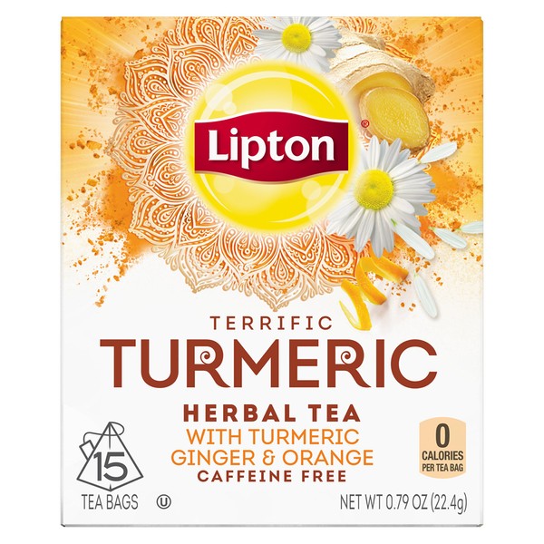 Lipton Herbal Tea Bags, Terrific Turmeric, 15 Count, Pack of 4