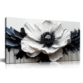 HUBOSKN Flower Canvas Wall Art for Living Room - Black and White Wall Art for Bedroom - Modern Wall Decor for Bedroom Women Size 20" x 40"