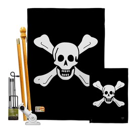 Breeze Decor Pirate Richard Worley Garden House Flags Kit Coastal Ship Skull Treasure Map Carribean Jolly Blackbeard Jack Small Decorative Gift Yard Banner Made in USA 28 X 40
