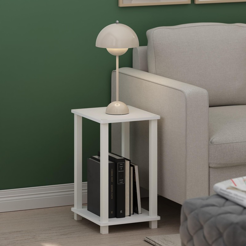 Furinno Simplistic End Table, Small, White/White