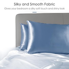 Zozojo Silky Satin Pillowcase, Soft Pillow Cases for Curly Hair & Skin, Similar to Silk Cooling Pillow Covers with Envelope Closure, Match Your Room Décor Set of 2 Pack, (20 x 40 Inches), Sky Blue