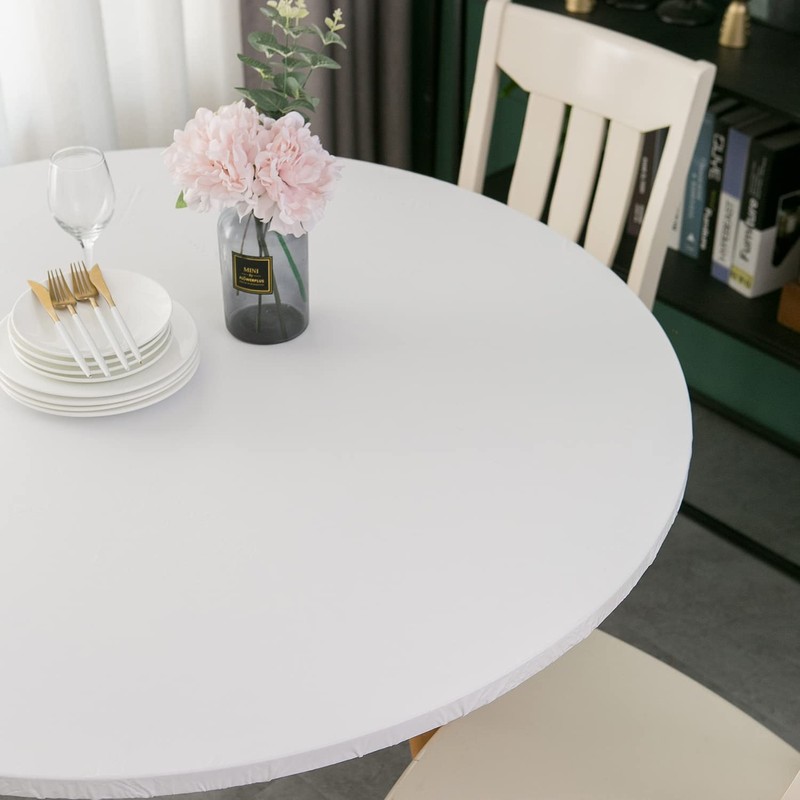 Round Vinyl Fitted Tablecloth with Flannel Backing Elastic Table Cloth