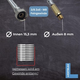 LICHTBLAU Kink Resistant Stainless Steel Hose I 40 cm I 3/8 Inch to M8 Long I Suitable for Drinking Water Tap Angle Valve Reinforced Hose Kitchen Tap