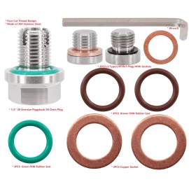 Dsnaduo 1/2"-20 Oversize Piggyback Oil Drain Plug, Stainless Steel Self Tapping Oil P...