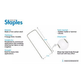 Sandbaggy EXTRA WIDE Landscape Staples 6 Inch x 2 Inch (50 Pack)~ SOD Fabric 9 Gauge
