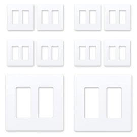 Amerisense Outlet Cover, Screwless Decorator Wall Plate, Light switch Power Plug Cover, 2-Gang Standard Size, White, 10 Pack,UL listed