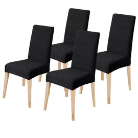 LANSHENG Dining Chair Covers Set of 4, Stretch Dining Chair Protector Slipcovers Jacquard, Elastic Removable Washable Chair Seat Cover for Dining Room Kitchen Banquet Restaurant Home, Black