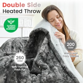 Sunable Heated Electric Throw - Machine Washable Soft Comfortable Heating Blanket with 4 Heat Settings 50×60 inches Marble Grey - Faux Fur & Sherpa