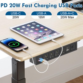 BTU Under Desk Power Strip with Surge Protection, Mountable Power Strips with USB Ports PD20W Fast Charging, 8 in 1 Under Desktop Outlet 4 AC Outlets, 2 USB-C, 2 USB-A, 6FT Extension Cord Black