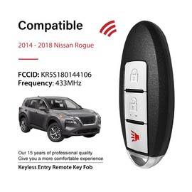 Keylessbest Replacement for 2014 2015 2016 2017 2018 Nissan Rogue Key Fob Remote Control KR5S180144106 3 Buttons 433MHz