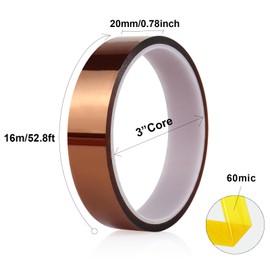 BOMEI PACK Polyimide Tape High-Temperature Resistant, No Residue Heat-Resistant Tape for Electric Task, 3D Printing, Soldering, Sublimation, Masking (2, 16m)