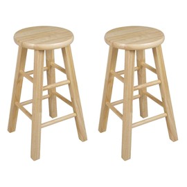 PJ Wood Classic Round-Seat 24" Tall Kitchen Counter Stools for Homes, Dining Spaces, and Bars with Backless Seats, 4 Square Legs, Natural (Set of 4)