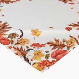 texpot Tablecloth 110 x 110 cm Autumn Leaves Cream White Beige Colourful Printed