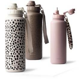 MAMEIDO Thermos Flask with Straw, 1.2 L, Leak-Proof Drinking Bottle, Stainless Steel Insulated, Water Bottle BPA-Free with Carry Strap, Water Bottle Sport (Almond Flakes, 1200 ml)