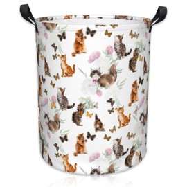 Naqiuli Laundry Basket Cats and Butterflies Laundry Basket Oxford Cloth Laundry Hamper Large Storage Baskets Toy Organizer Tote Bag For Bedroom Clothes Bathroom 17.3(H) x16.5(D) Inch