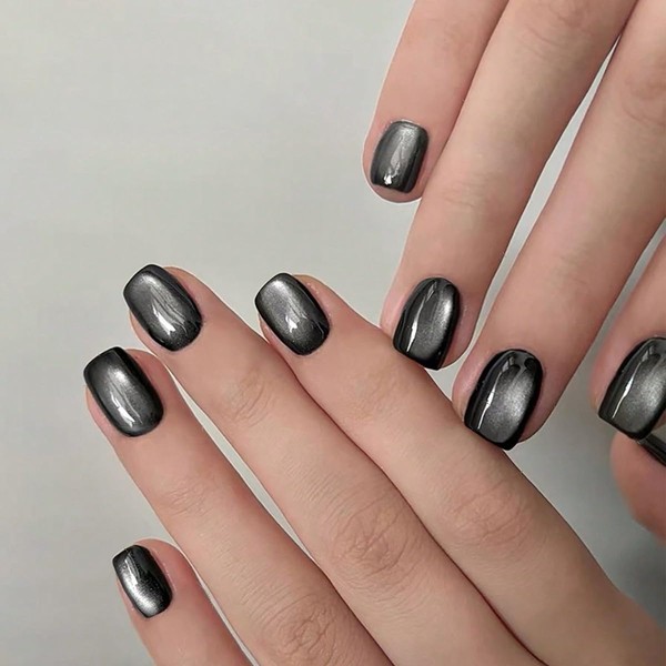 SXVME Cat Eye Soft Gel Press on Nails Short Coffin