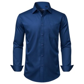 Alimens & Gentle Mens Dress Shirts Long Sleeve Wrinkle Free Stretch Big Tall Button Down Shirts Navy Blue