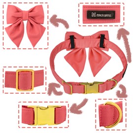 Maca Bates Dog Collar with Peach Pink Bow Bowtie for Dogs Solid Colors Sailor Bow Tie Adjustable Breakaway Girly Collars Birthday Gift for Small Medium Large XL Girl Female Boy Male Puppy Pet