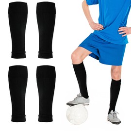 Tugaizi Football Sock Sleeves Black Shin Guards Sleeves Black Footless Football Socks Cut Socks Football for Games Beginners Teens Adults, 2 Pairs