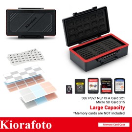 Kiorafoto 36 Slot Memory Card Case Holder Water-Resistant for 21x SD SDXC SDHC/NS/Sony PSV PS Vita + 15x Micro SD/TF - with Card Label Sticker, SD Card Holder Box Organizer Storage