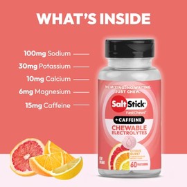 SaltStick Electrolyte FastChews con cafeína - 60 comprimidos masticables con sabor citrus - Tabletas de sal para correr e hidratarse - 60 unidades