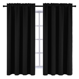 DONREN 99% Blackout Curtains for Bedroom - Thermal Insulating Blackout Rod Pocket Drapes for Small Windows (42 x 54 Inches,Set of 2 Panels,Black)