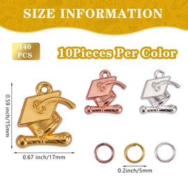 COGCHARGER 140 Pieces Graduation Charms Pendant Grad Cap with Diploma Charm Bracelet Closures Mixed Color for Jewelry Necklace Bracelet Making Crafts