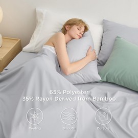 Bedsure Cooling Sheets for Queen Size Bed Set, Polyester & Rayon Derived from Bamboo, Breathable & Wrinkle Free, Silky Soft with 16 Inch Deep Pocket Bed Sheets - Sage Green