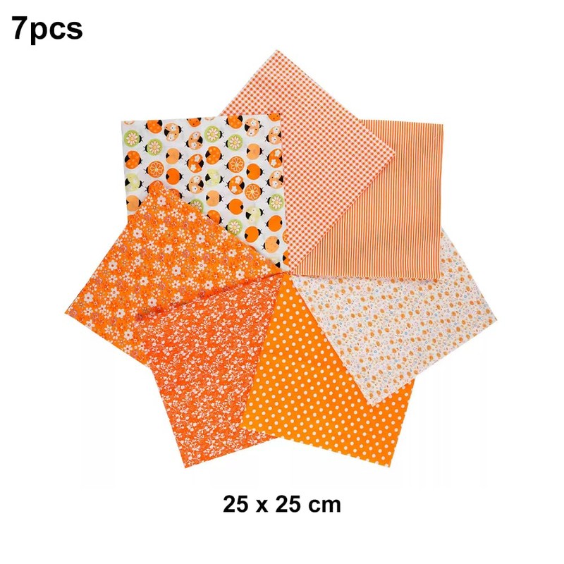 7 Premium Cotton Fabric Squares 25x25cm, Pre-Cut Plain Craft Fabric