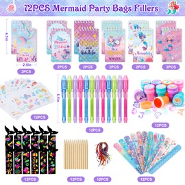 G.C Mermaid Party Bag Children's Birthday Party Bag with UV Pen & Notebook & Scratch Pictures Bookmark & Bracelet Mermaid Pinata Give Aways Guest Gift Children's Birthday Girls