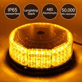 ROUTEKING 64 LED Rotating Beacon - 12/24 V Yellow Warning Light LED Magnet, 12 Flash Patterns IP65 Warning Flashing Light Car Truck Car Roof Strobe Lamp (Orange)