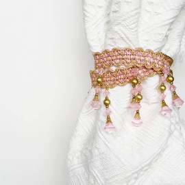 Alzapaños de cortina de cuentas de cristal, hecho a mano, con borla, para ventana de granja, para decoración de pared en casa, oficina, exterior (rosa (magnético), 2)