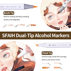SFAIH Skin Tone Alcohol Markers Set - 12 Light Skin Colors Dual Tip Alcohol Based Markers Brush Tip and Chisel Tip, Art Drawing Permanent Markers for Adult Coloring Books W/1 Blender